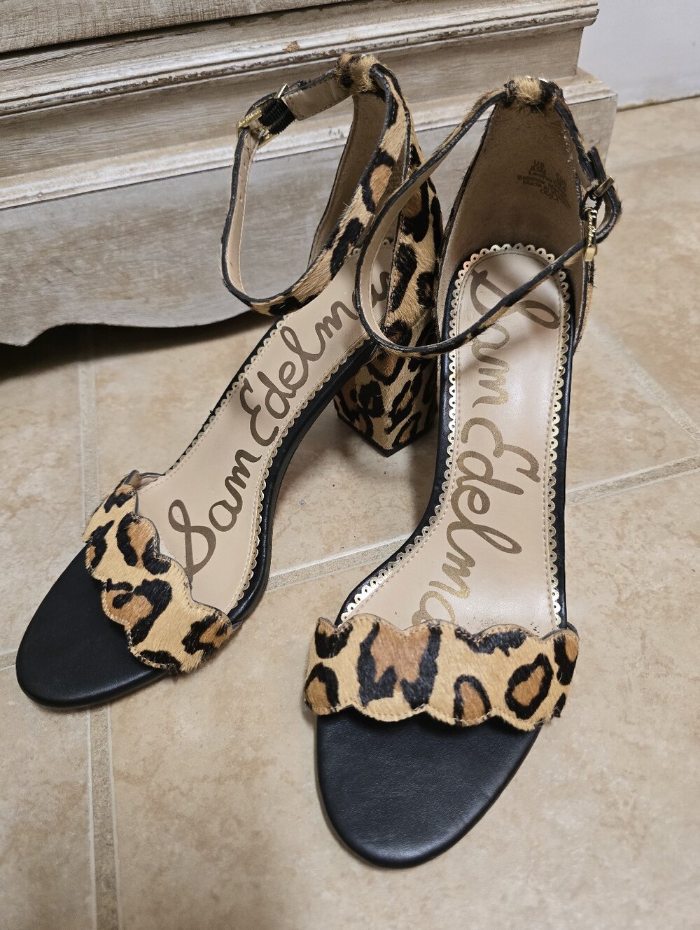Sam Edelman New Nude Leopard Adjustable Ankle Strap Leather Heeled Sandal 8.5